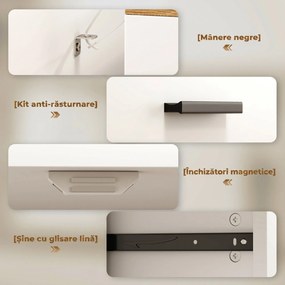 HOMCOM Bufet Modern 2 Sertare și Dulap cu 2 Uși, Raft Interior Reglabil, Alb și Lemn | Aosom Romania