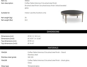 Masuta de Cafea Design LUX, Otel, Sticla, Negru, Artemisa