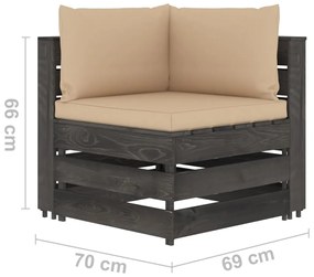 Canapea de gradina cu 2 locuri, cu perne, gri, lemn tratat