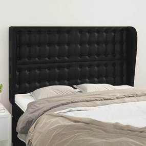 3118046 vidaXL Tăblie de pat cu aripioare, negru, 147x23x118/128 cm, piele eco