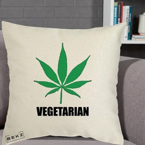Perna Decorativa Vegetarian cu Frunza, 40x40 cm, Ecru, Husa Detasabila, Perna Inclusa, BEKZ®