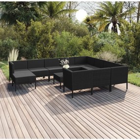 3094513 vidaXL Set mobilier de grădină cu perne, 12 piese, negru, poliratan