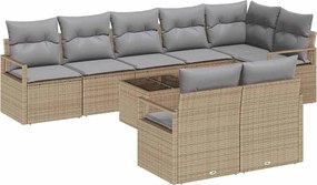 vidaXL Set de canapea cu pernă 9 pcs Bej poliratan