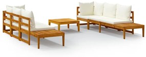 3087274 vidaXL Set mobilier grădină perne alb crem, 5 piese, lemn masiv acacia