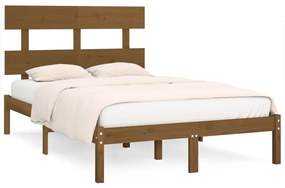 3104651 vidaXL Cadru de pat dublu, maro miere, 135x190 cm, lemn masiv