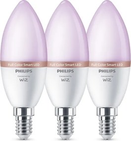 Set de 3 becuri LED RGB dimabile Philips SMART C37, soclu E14/4,9W/230V, 2200-6500K