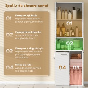 HOMCOM Dulap de Baie Înalt 174 cm cu Coș pentru Rufe Rabatabil, Alb. | Aosom Romania