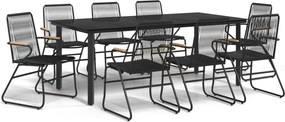 vidaXL Set cu masă pentru grădină, 9 piese, negru, ratan PVC