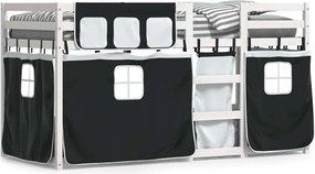 vidaXL Pat supraetajat de copii perdele, alb/negru, 75x190 cm lemn pin
