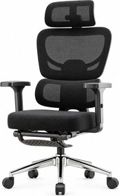 VARENO-H – Scaun ergonomic cu tetieră 4D, șezut culisant, suport lombar, cotiere 3D, reclinare 135°, suport pentru picioare, Negru