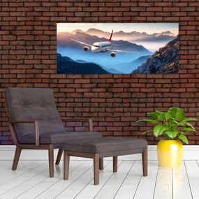 Tablou - Avion peste crestele montane (120x50 cm)