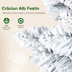HOMCOM Brad de Crăciun Înzăpezit cu 180 de Lumini LED cu 11 Efecte și 479 de Ramuri, Ø65x180 cm, Verde și Alb | Aosom Romania