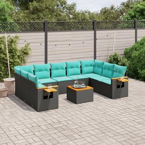 vidaXL Set canapele de grădină cu perne, 10 piese, negru, poliratan
