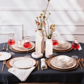 Set de masă 24 piese din porțelan, alb/gri