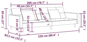 Canapea extensibila cu 2 locuri, 2 perne, albastru, textil Albastru, Fara suport de picioare