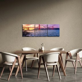 Tablou cu pod și apus de soare (cu ceas) (90x30 cm)