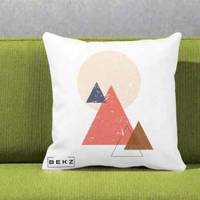 Perna Decorativa Geometric Munti si Soare, 40x40 cm, Alba Mata, Husa Detasabila, Perna Inclusa, BEKZ®