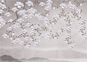 Tablou pe sticlă - Flori într-un peisaj gri (70x50 cm)