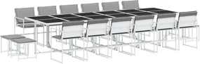 vidaXL Set mobilier de grădină, 17 piese, cu perne, alb, textilenă