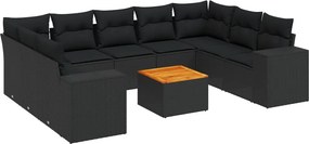 vidaXL Set canapele de grădină cu perne, 10 piese, negru, poliratan