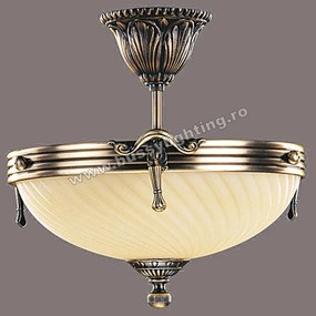 Lustra Omega cu Diam 33 cm, Desing Clasic, Finisaj Bronz Antic, Abajur Crem - Bussy Lighting 3035-52-42A