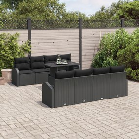 vidaXL Set de Canapele pentru Grădină cu 9 Piese și Perne Negre din Rattan Polimeric