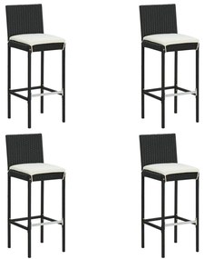 vidaXL Scaune de bar pentru grădină, cu perne, 4 buc. negru, poliratan