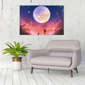 Tablou - Femeie și câine pe lună plină (90x60 cm)