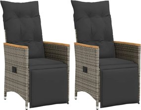 vidaXL Scaune de grădină rabatabile cu perne, 2 buc., gri, poliratan