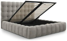 Pat matrimonial gri deschis tapițat cu spațiu de depozitare și somieră 180x200 cm Bali – Cosmopolitan Design