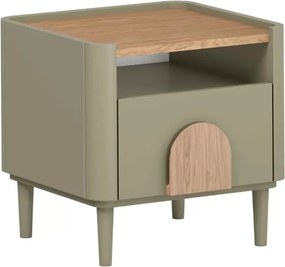 Noptieră Amilio cu sertar 50 cm pe picioare - eucalipt / stejar baltic dune / mânere stejar natural