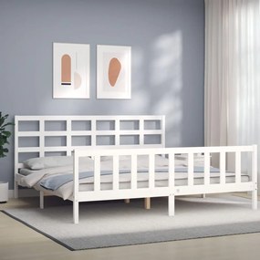 3192117 vidaXL Cadru de pat cu tăblie, alb, 180x200 cm, lemn masiv