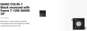 Spot LED incastrabil NANO COLIN-1 Black recessed with frame 7-13W 3000K 20°
