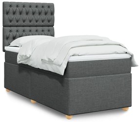 vidaXL Pat box spring cu saltea, gri închis, 90x200 cm, textil
