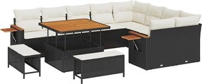 vidaXL Set de canapele pentru grădină 13 pcs Negru și Crem poliratan