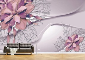 Tapet Premium Canvas - Flori mov cu ramuri albe