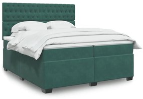 3291011 vidaXL Pat box spring cu saltea, verde închis, 200x200 cm, catifea