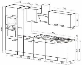Mobilă de bucătărie Yorki 310, corp din stejar Yorki, cu față alb satinat