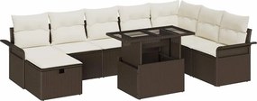 vidaXL Set de canapele pentru grădină cu pernă 9 pcs Maro Rattan poli