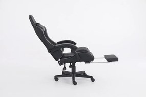 RESIGILAT- Scaun gaming, masaj în perna lombară, suport picioare, piele ecologica, Negru/Gri