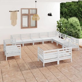 3083225 vidaXL Set mobilier de grădină, 12 piese, alb, lemn masiv de pin
