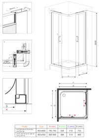 Cabina dus patrata 90x90 cm sticla grafit cu usi culisante Deante, Funkia 900x900 mm