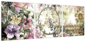 Tablou - Flori de design (cu ceas) (90x30 cm)