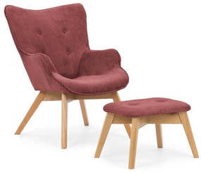 Fotoliu cu taburet roșu cu tapițerie din catifea reiată Niko – Ropez