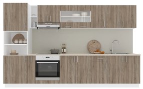 Set Bucatarie Karo V33, Stejar Sonoma Inchis/Alb, Blat Thermo 28 mm, L 340 cm