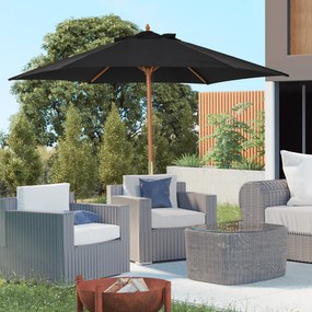 Outsunny Umbrelă de soare Ø 250 cm, umbrelă de balcon cu mecanism de tragere cu sfoară, umbrelă de plajă din bambus rezistent la vânt, umbrelă de piață pentru balcon terasă grădină, Negru | Aosom Romania