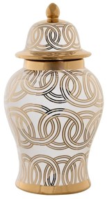 Vaza cu capac Gold Elegance din portelan 17x31 cm