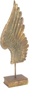 Statuetă decorativă din polirășină, auriu, aripă de înger pe suport, finisaj antichizat, 60 x 23 x 13 cm, „Icare”
