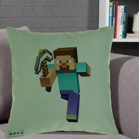 Perna Personalizata Minecraft Steve, 40x40 cm, Verde, Husa Detasabila, Perna Inclusa, BEKZ®