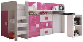 Pat multifuncțional 90 cm Toreno 1 (Alb + alb lucios + roz lucios). 1083304